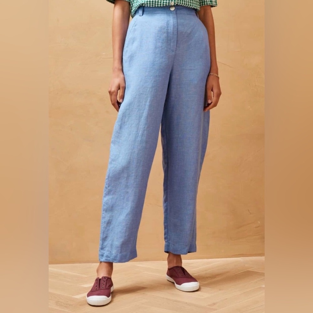 NWT BRORA Cross Dye Linen Trouser Pants Blue